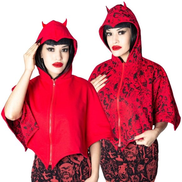 Reversible Devil In Disguise Red Shoulder Cape Hooded Jacket2 Sizes S-XL 2X-4X